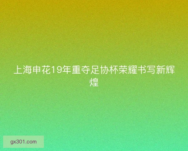 上海申花19年重夺足协杯荣耀书写新辉煌